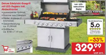 Netto Marken-Discount Deluxe Edelstahl Gasgrill mit LED Reglern inkl. Abdeckhaube Angebot