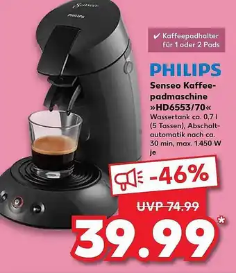 Kaufland Philips Senseo Kaffeepadmaschine >HD6553-70< Angebot