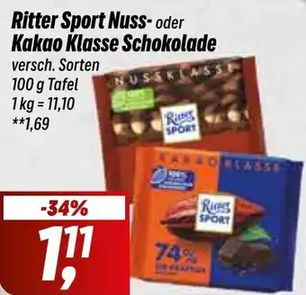 Simmel Ritter Sport Nuss oder Kakao Klasse Schokolade 100 g Tafel Angebot