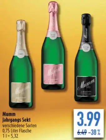 diska Mumm Jahrgangs Sekt 0,75 Liter Flasche Angebot