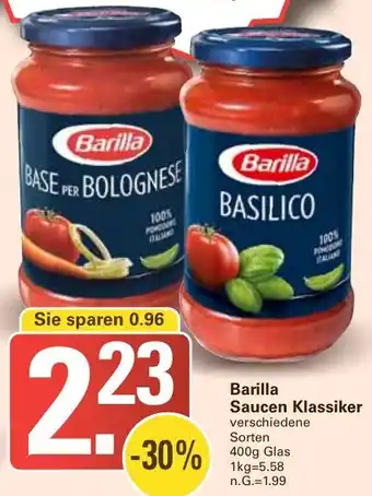 WEZ Barilla Saucen Klassiker 400 g Glas Angebot