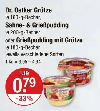 V Markt Dr. Oetker Grütze 160-g-Becher, Sahne- & Grießpudding 200-g-Becher Angebot