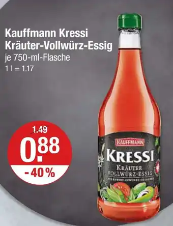 V Markt Kauffmann Kressi Kräuter-Vollwürz-Essig 750-ml-Flasche Angebot