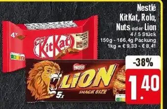 Edeka Nestlé KitKat, Rolo, Nuts oder Lion 4/5 Stück 150g-166,4g Angebot