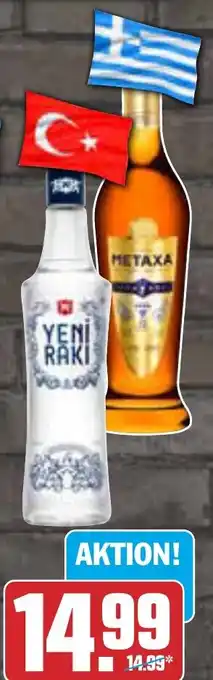 AEZ Yeni Raki Vodka oder oder Metaxa 7 Sterne 0,7 l Flasche Angebot