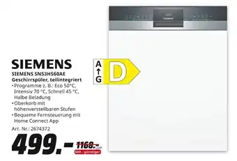 MediaMarkt SIEMENS SN53HS60AE Geschirrspüler, teilintegriert Angebot