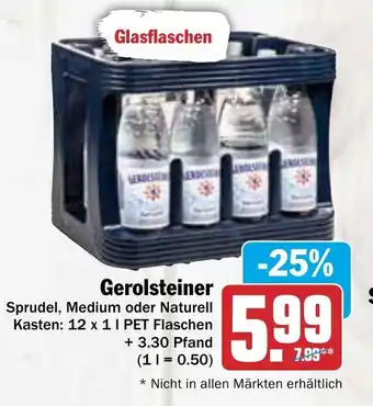 AEZ Gerolsteiner Sprudel, Medium oder Naturell Kasten: 12 x 1 l PET Flaschen Angebot