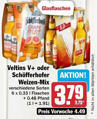 AEZ Veltins V+ oder Schöfferhofer Weizen-Mix 6 x 0,33 l Flaschen Angebot