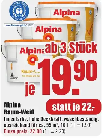 B1 Discount Baumarkt Alpina Raum-Weiß 10 L Angebot