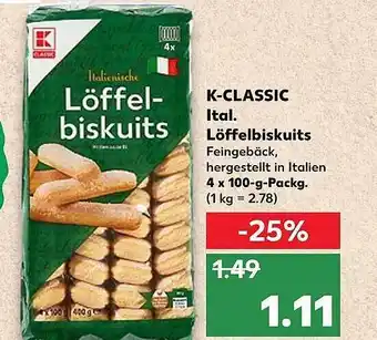 Kaufland K Classic Ital. Löffelbiskuits 4x100g Angebot