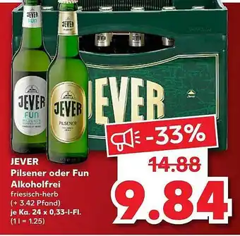 Kaufland Jever Pilsener Oder Fun Alkoholfrei 24x0,33L Angebot