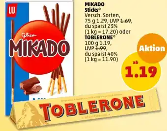 PENNY MIKADO Sticks 75 g oder TOBLERONE 100 g Angebot