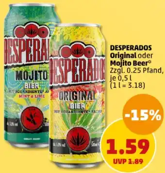 PENNY DESPERADOS Original oder Mojito Beer 0,5 L Angebot