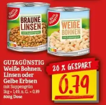 NP Discount GUT&GÜNSTIG Weiße Bohnen, Linsen oder Gelbe Erbsen mit Suppengrün 800g Dose Angebot