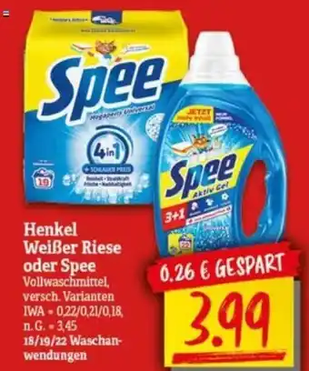 NP Discount Henkel Weißer Riese oder Spee Vollwaschmittel, versch. Varianten 18/19/22 Waschan-wendungen Angebot