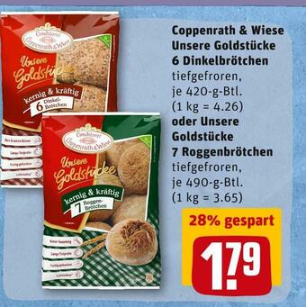 REWE Coppenrath & wiese unsere goldstücke 6 dinkelbrötchen oder 7 roggenbrötchen Angebot