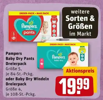 REWE Pampers baby dry pants dreierpack oder baby dry windeln dreierpack Angebot