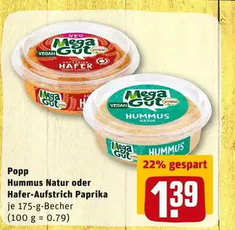 REWE Popp hummus natur oder hafer-aufstrich paprika Angebot