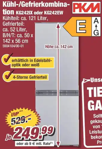 Poco PKM Kühl-/Gefrierkombination KG2421X oder KG242EW Angebot