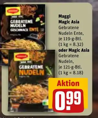 REWE Maggi Magic Asia Gebratene Nudeln Ente, je 119-g-Btl. oder Magic Asia Gebratene Nudeln, je 121-g-Btl. Angebot