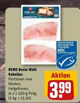 REWE REWE Beste Wahl Kabeljau Portionen vom Rücken, tiefgefroren, 2*150g Angebot