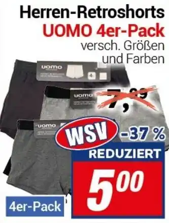 CENTERSHOP Herren-Retroshorts UOMO 4er-Pack Angebot