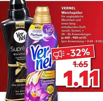 Kaufland Vernel Weichspüler 600-900ml Angebot