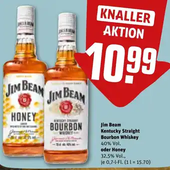 REWE Jim Beam Kentucky Straight Bourbon Whiskey 40% Vol. oder Honey 700ml Angebot