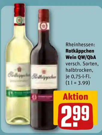 REWE Rotkäppchen Wein QW/QbA versch. Sorten, halbtrocken, je 0,75-l-Fl. Angebot