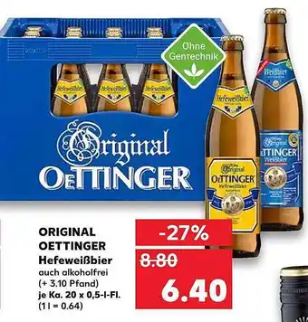 Kaufland Original Oettinger Hefeweißbier 20x0,5L Angebot