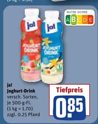 REWE ja! Joghurt-Drink versch. Sorten, je 500-g-Fl. Angebot