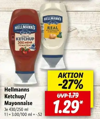 Lidl Hellmanns ketchup/ mayonnaise Angebot