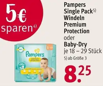 Rossmann Pampers Single Pack5) Windeln Premium Protection oder Baby-Dry 18 - 29 Stück Angebot