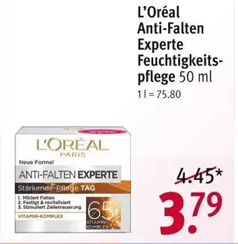 Rossmann L'Oréal Anti-Falten Experte Feuchtigkeits-pflege 50 ml Angebot