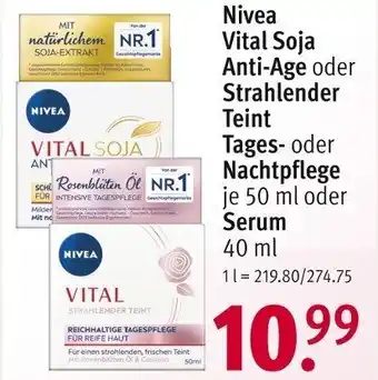 Rossmann Nivea Vital Soja Anti-Age oder Strahlender Teint Tages- oder Nachtpflege 50 ml oder Serum 40 ml Angebot