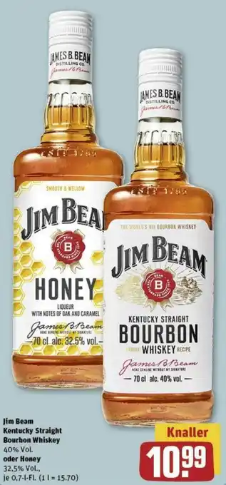 REWE Jim Beam Kentucky Straight Bourbon Whiskey oder Honey 0,7 L-Fl. Angebot