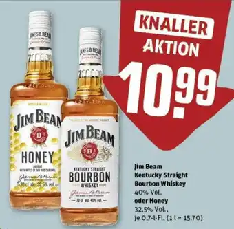 REWE Jim Beam Kentucky Straight Bourbon Whiskey oder Honey 0,7 L-Fl. Angebot