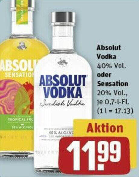 Absolut Vodka oder Sensation 0,7 L-Fl. Angebot bei REWE