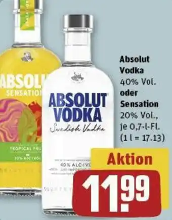 REWE Absolut Vodka oder Sensation 0,7 L-Fl. Angebot