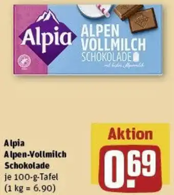 REWE Alpia Alpen-Vollmilch Schokolade 100 g Tafel Angebot