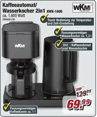 Poco WKM Kaffeeautomat/ Wasserkocher 2in1 KWK-1600 Angebot