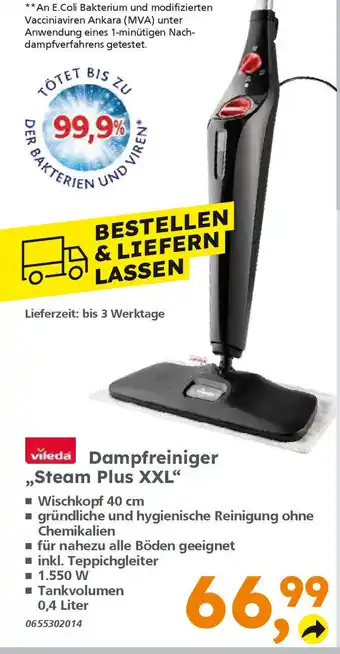 Globus Baumarkt vileda Dampfreiniger ,,Steam Plus XXL" Angebot