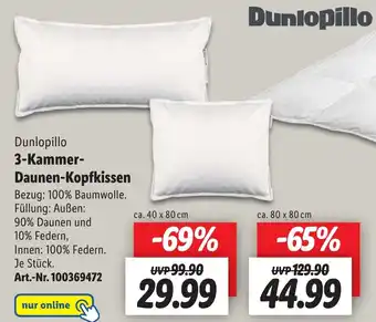 Lidl Dunlopillo 3-Kammer-Daunen-Kopfkissen ca. 80 x 80 cm Angebot