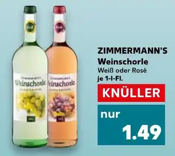 Kaufland ZIMMERMANN'S Weinschorle Weiß oder Rosé 1-l-FI. Angebot