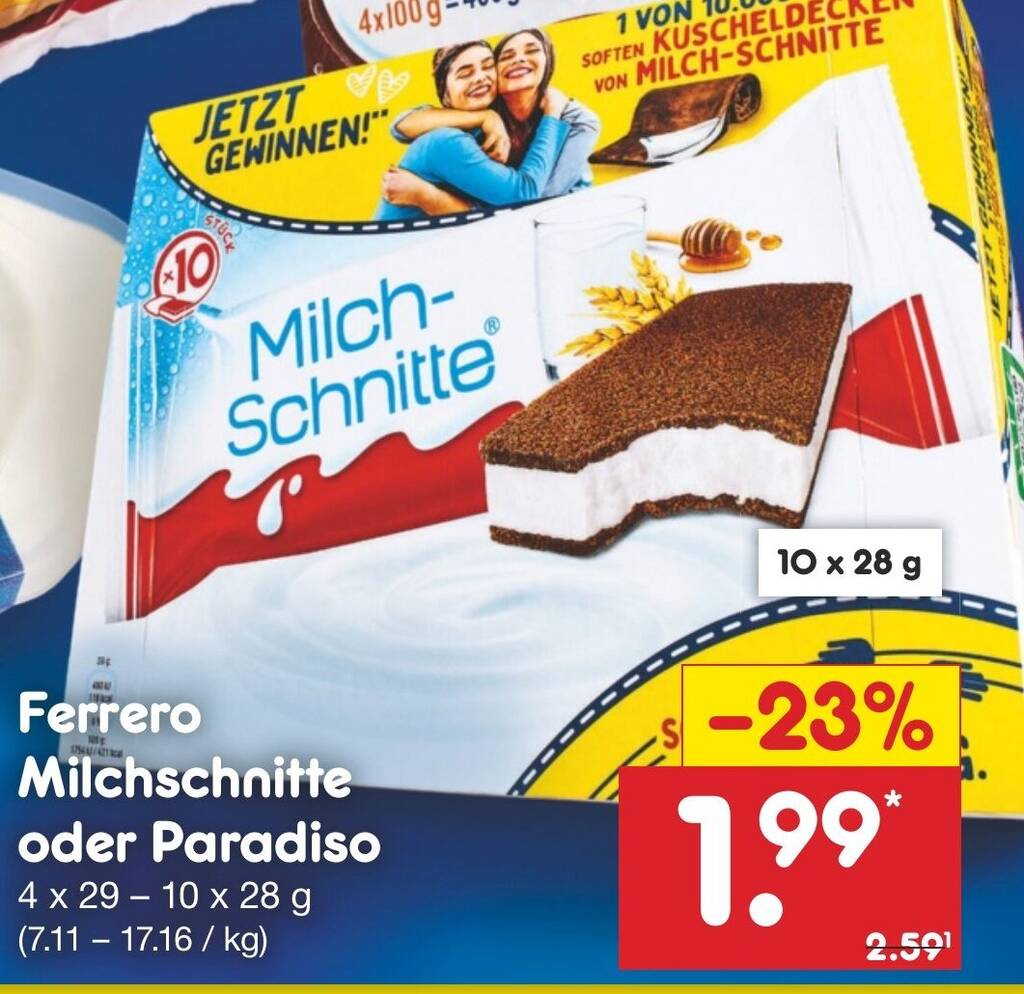 Ferrero Milchschnitte oder Paradiso 4 x 29 - 10 x 28 g Angebot bei ...