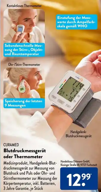 Aldi Süd CURAMED Blutdruckmessgerät oder Thermometer Angebot