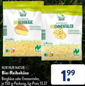 Aldi Süd NUR NUR NATUR Bio-Reibekäse 150 g Packung Angebot