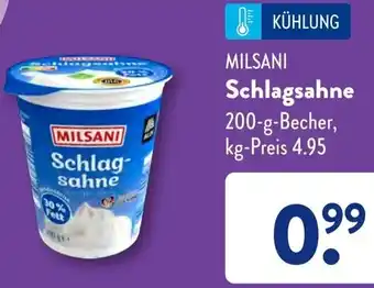 Aldi Süd MILSANI Schlagsahne 200 g Becher Angebot