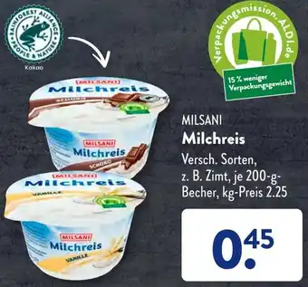 Aldi Süd MILSANI Milchreis 200 g Becher Angebot