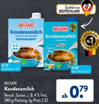 Aldi Süd MILSANI Kondensmilch 340 g Packung Angebot